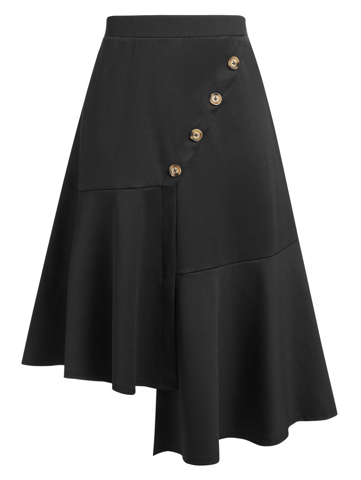 Plus Size Asymmetrical Pep Hem Buttoned High Rise Skirt