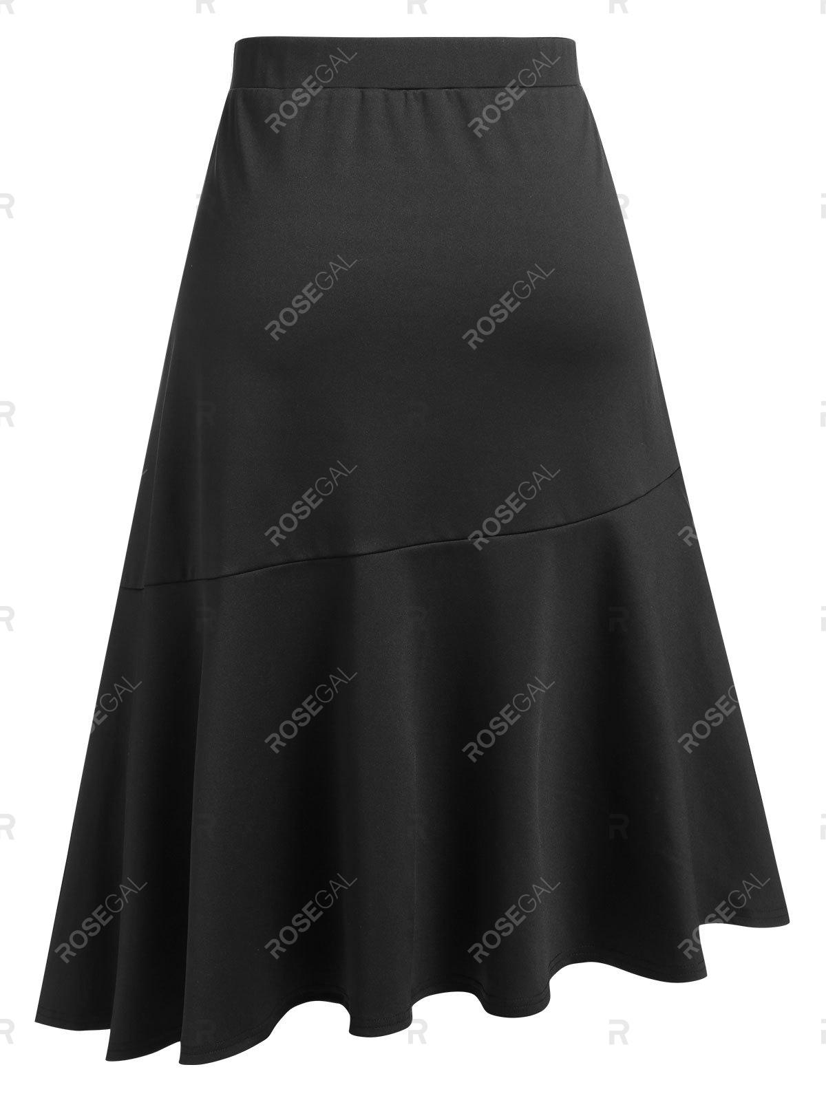 Plus Size Asymmetrical Pep Hem Buttoned High Rise Skirt