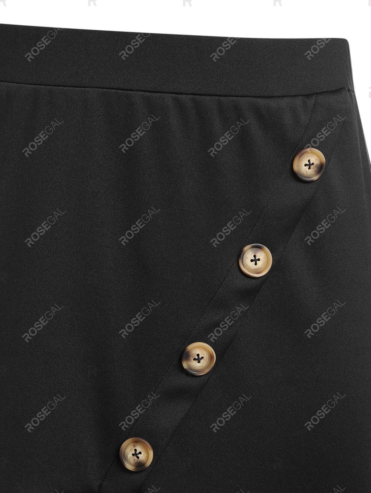 Plus Size Asymmetrical Pep Hem Buttoned High Rise Skirt