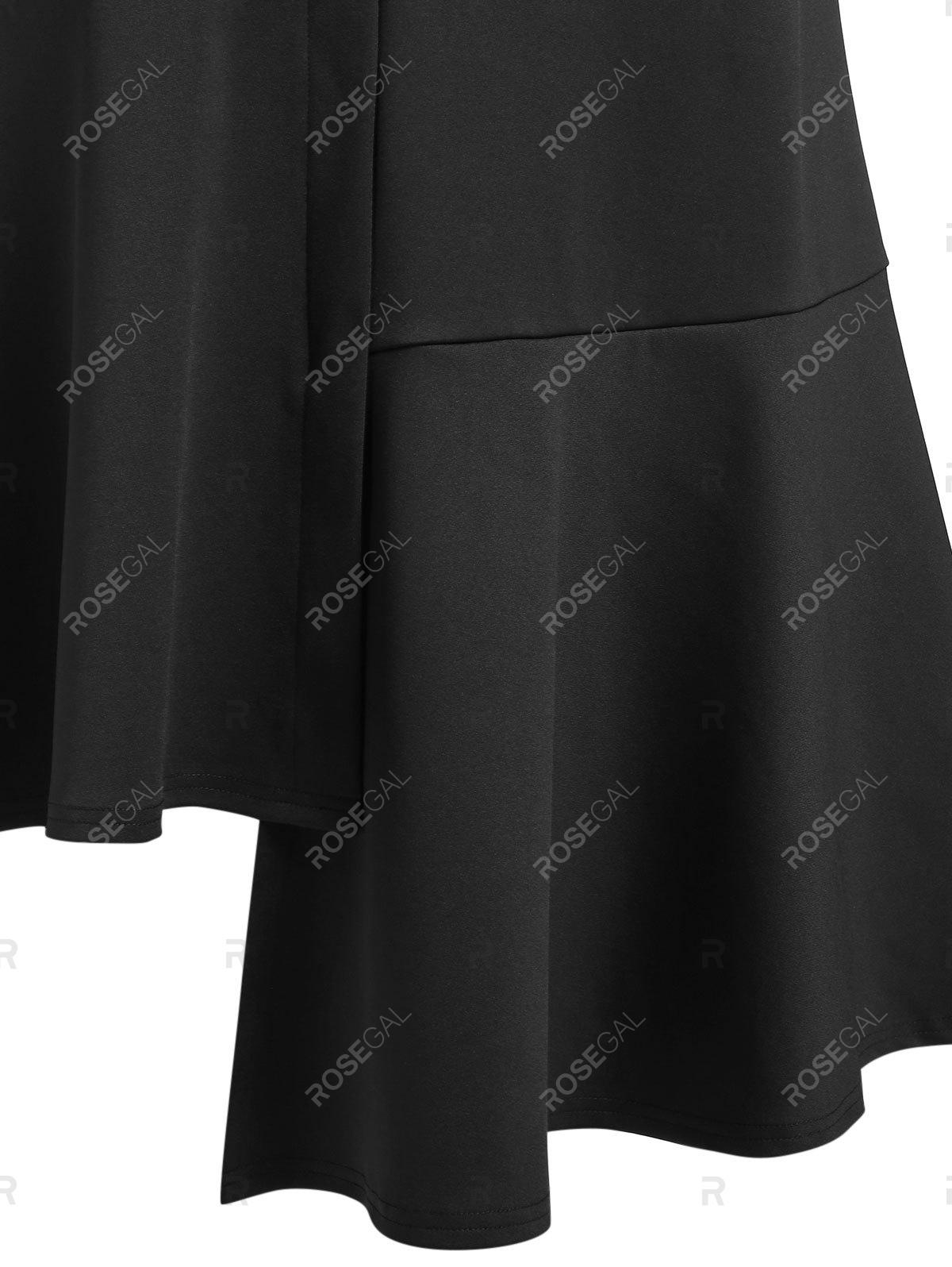 Plus Size Asymmetrical Pep Hem Buttoned High Rise Skirt