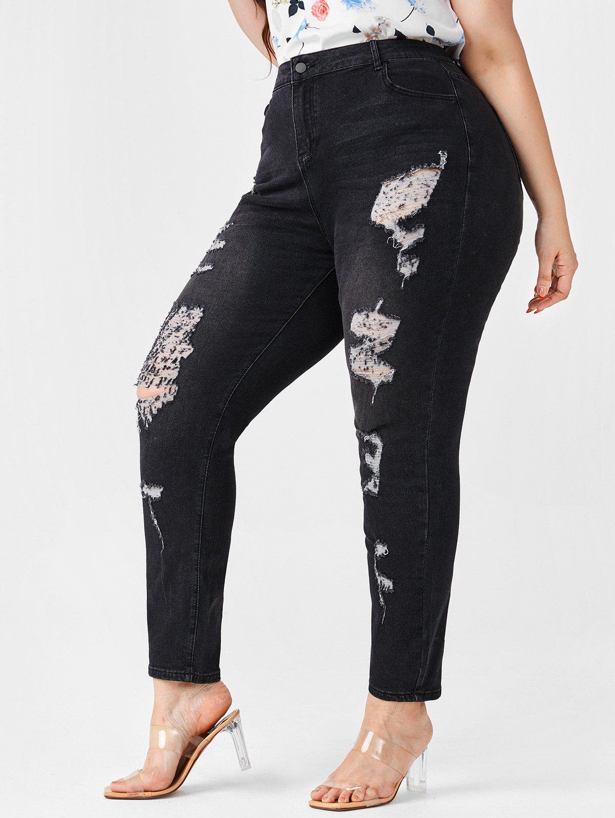 Plus Size Distressed High Waisted Jeans