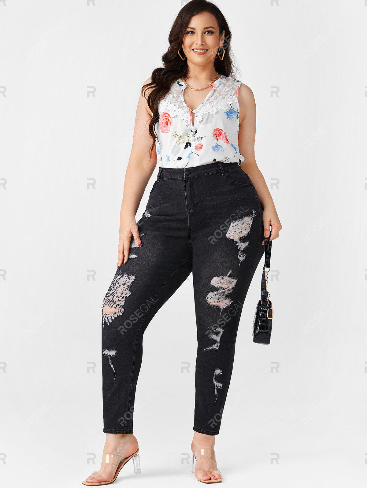 Plus Size Distressed High Waisted Jeans