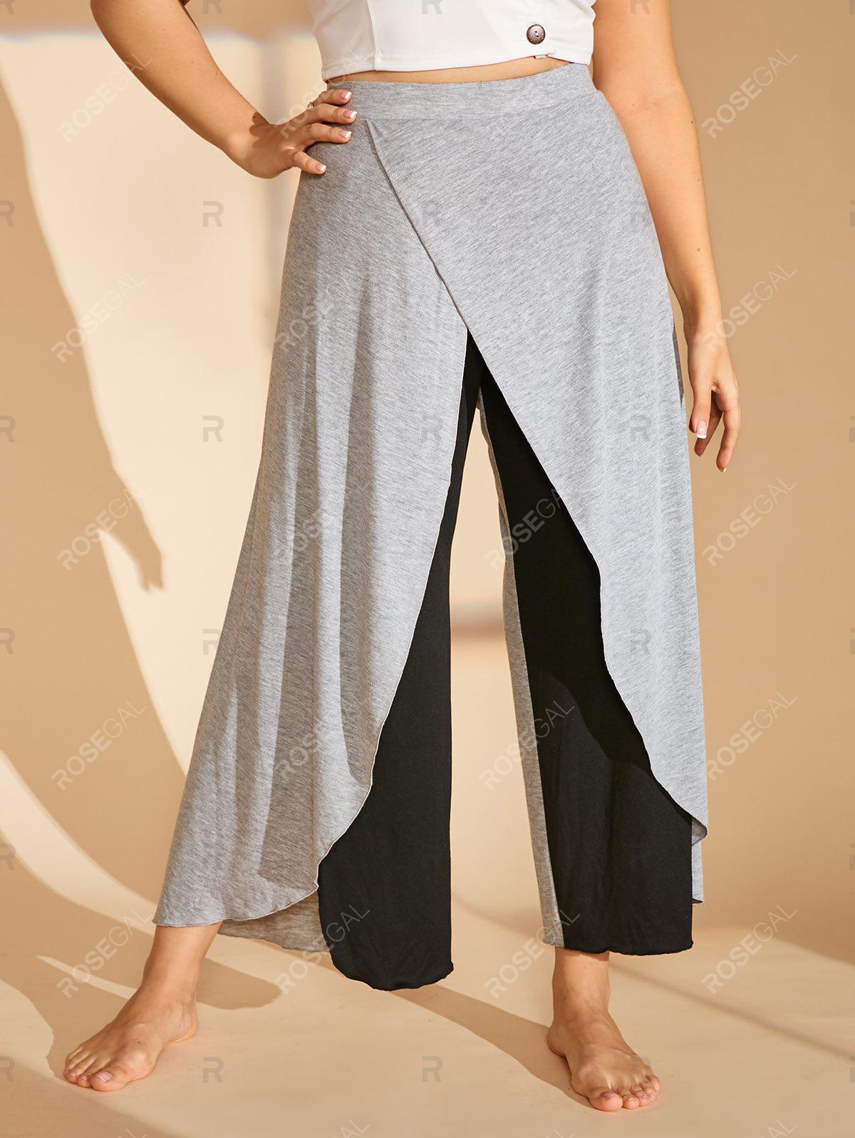 Plus Size Colorblock High Waist Overlap Pants