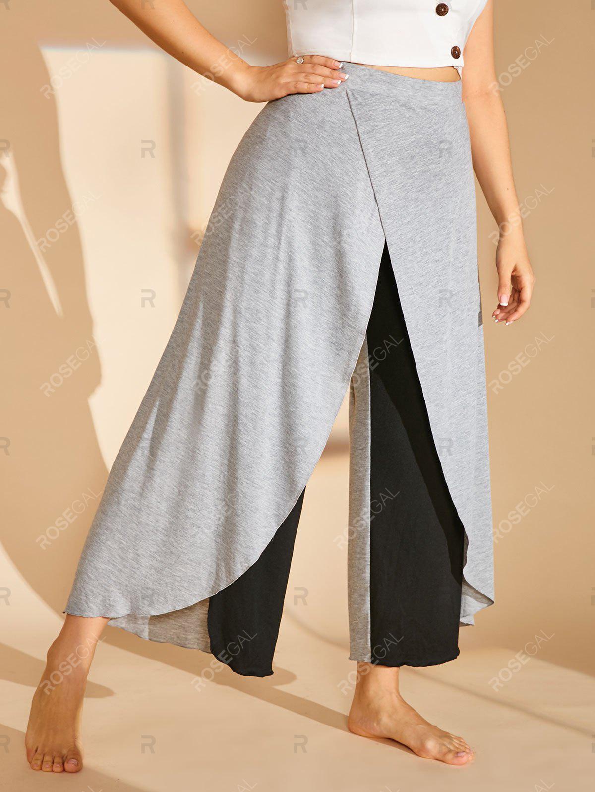 Plus Size Colorblock High Waist Overlap Pants