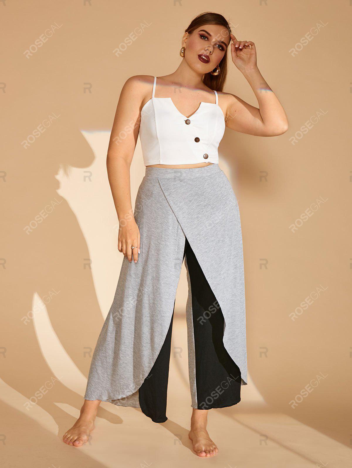 Plus Size Colorblock High Waist Overlap Pants