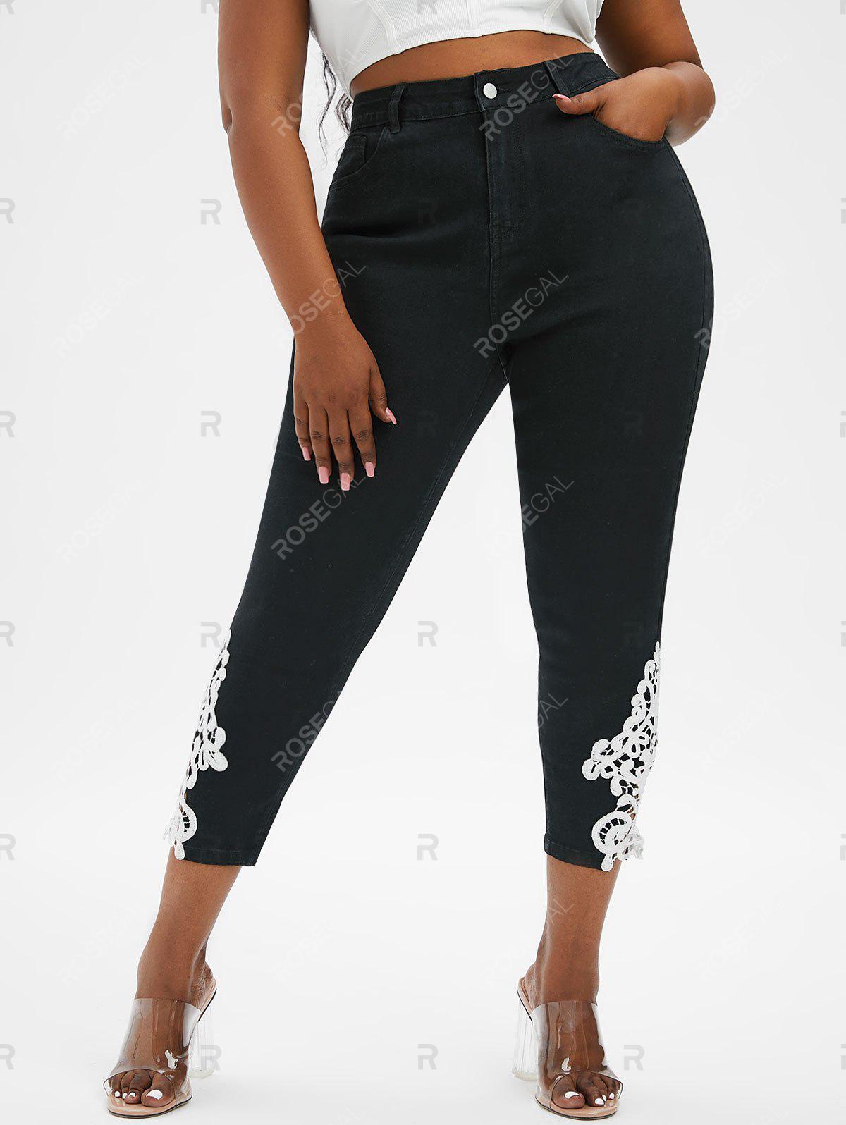 Plus Size Guipure Insert High Waisted Jeans