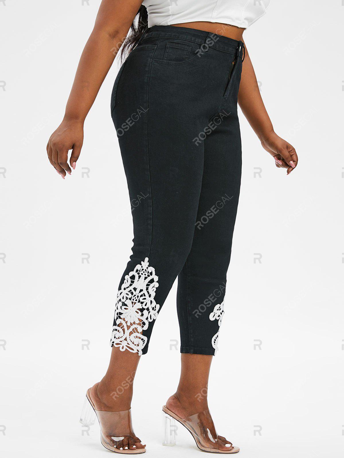 Plus Size Guipure Insert High Waisted Jeans