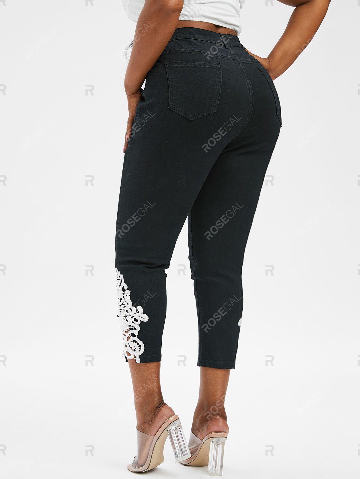 Plus Size Guipure Insert High Waisted Jeans