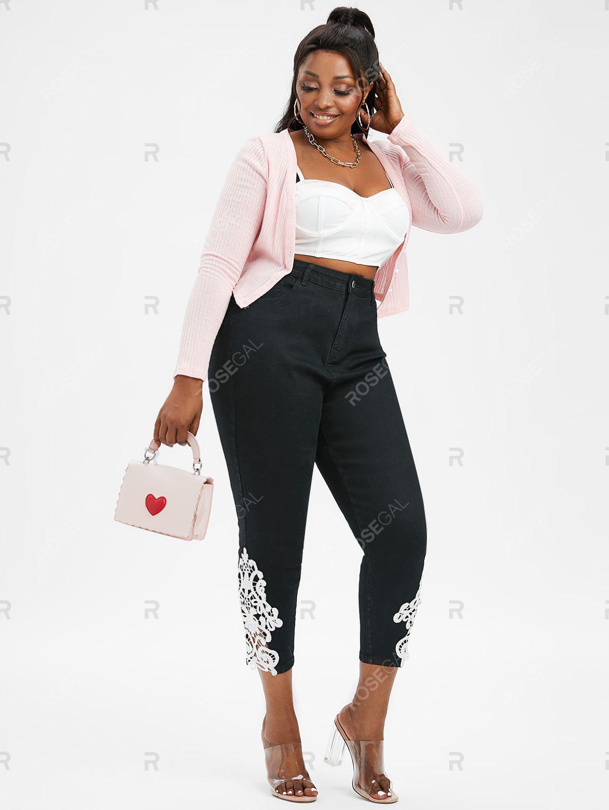 Plus Size Guipure Insert High Waisted Jeans