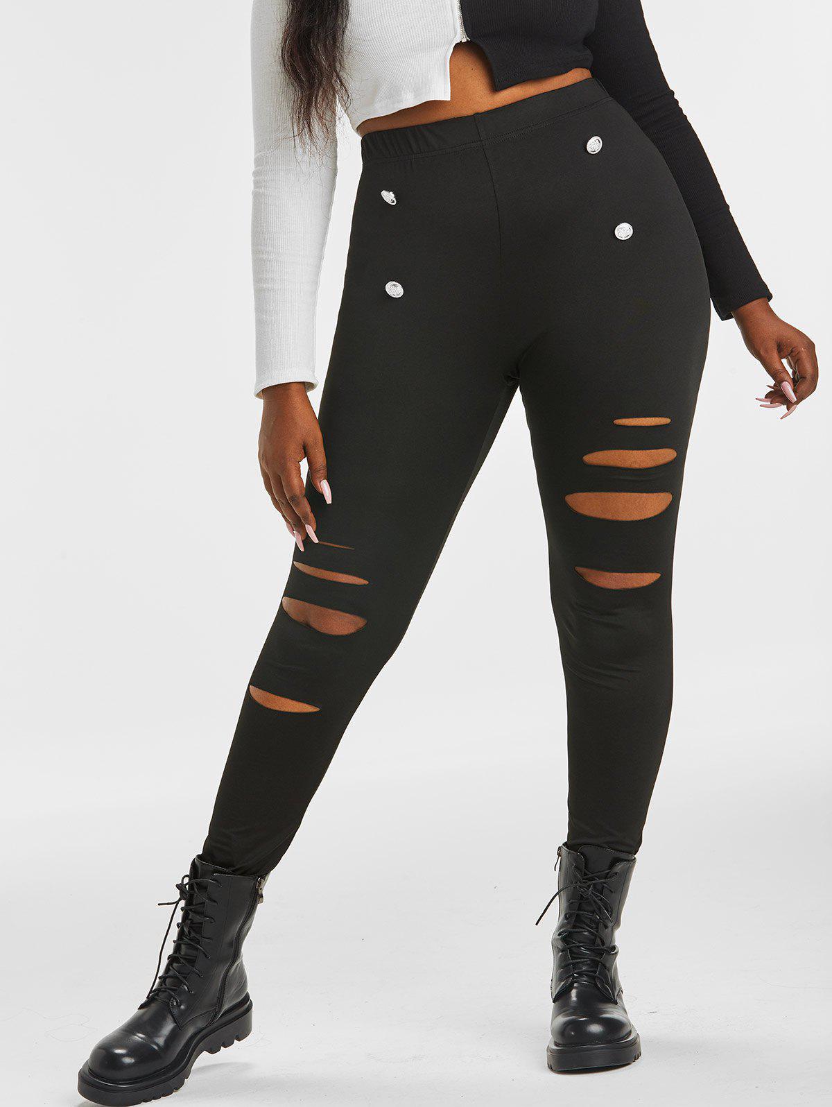 Plus Size High Rise Destroyed Ripped Pants