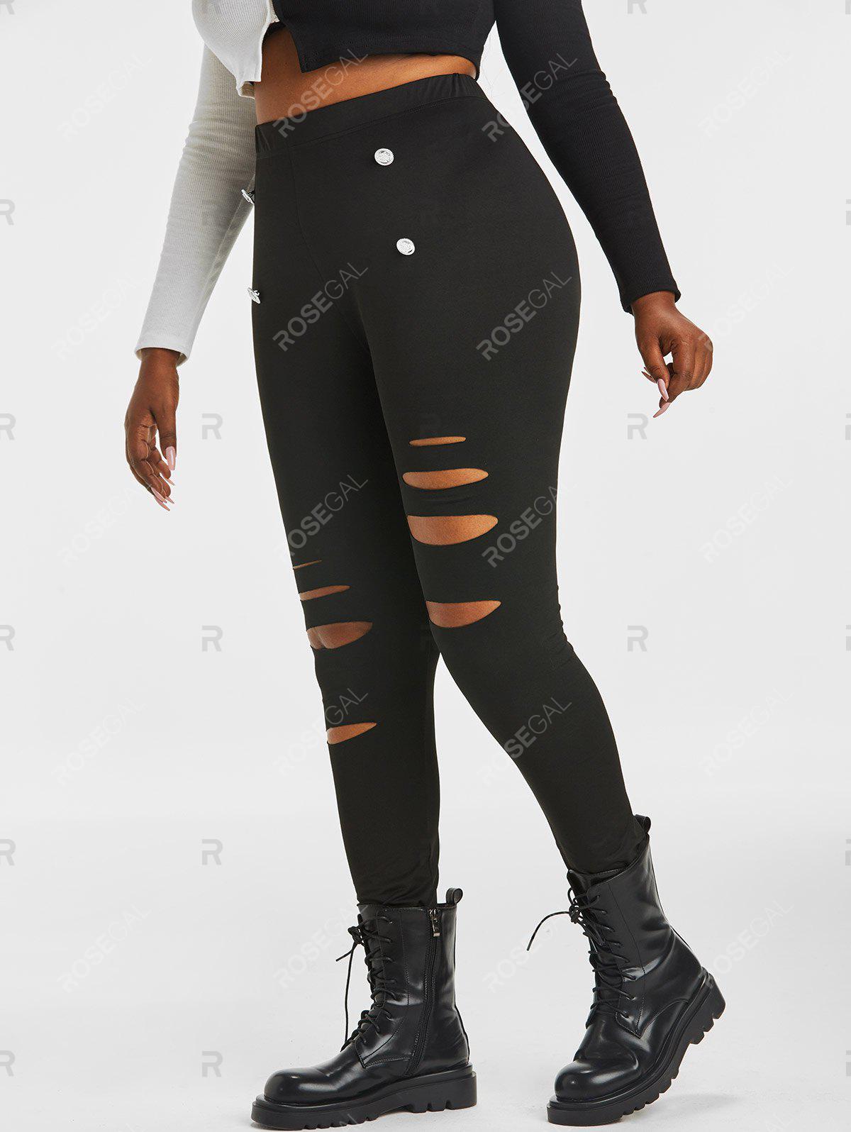 Plus Size High Rise Destroyed Ripped Pants