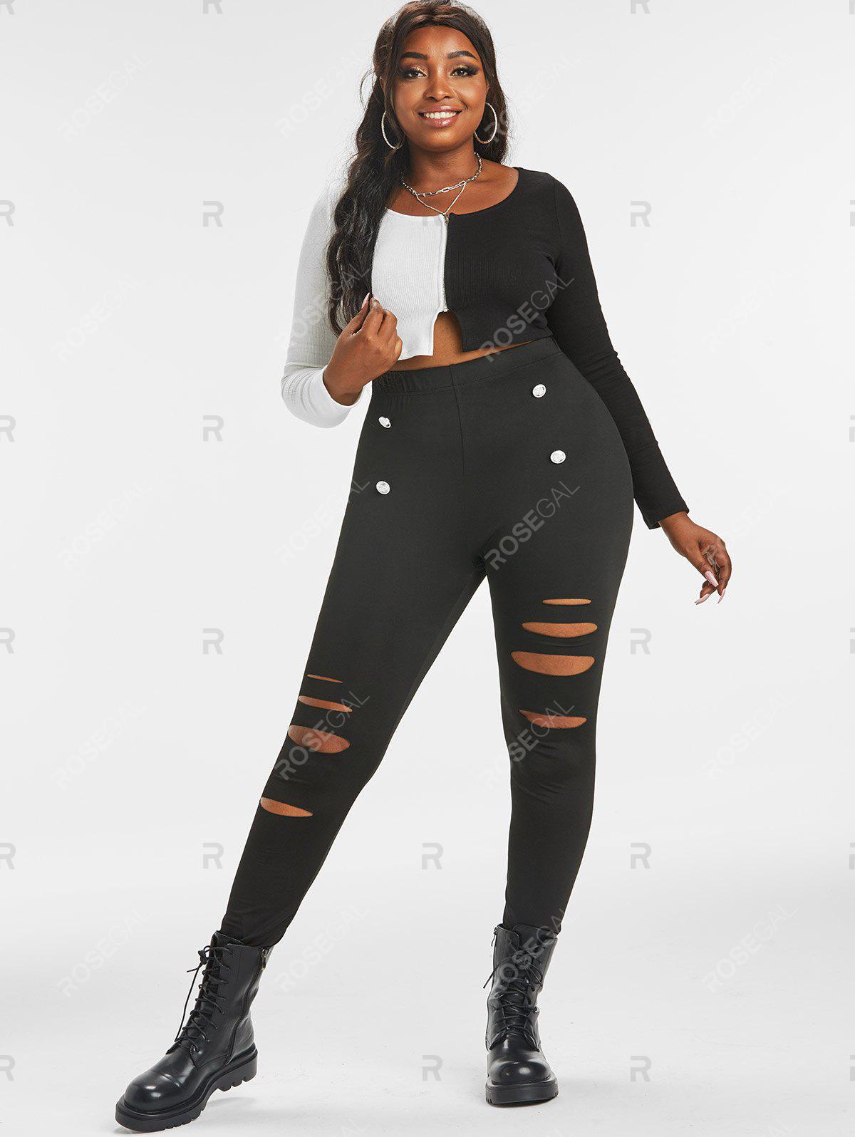 Plus Size High Rise Destroyed Ripped Pants