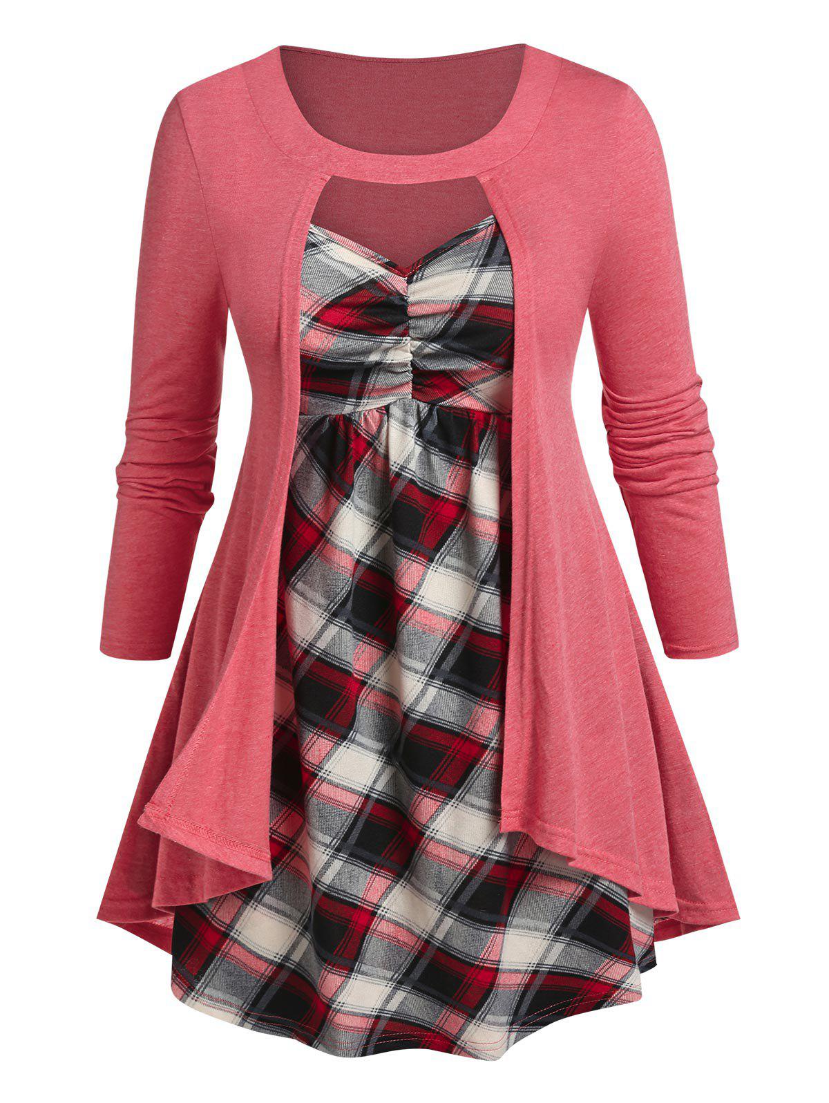 Plus Size Faux Twinset Plaid T-shirt