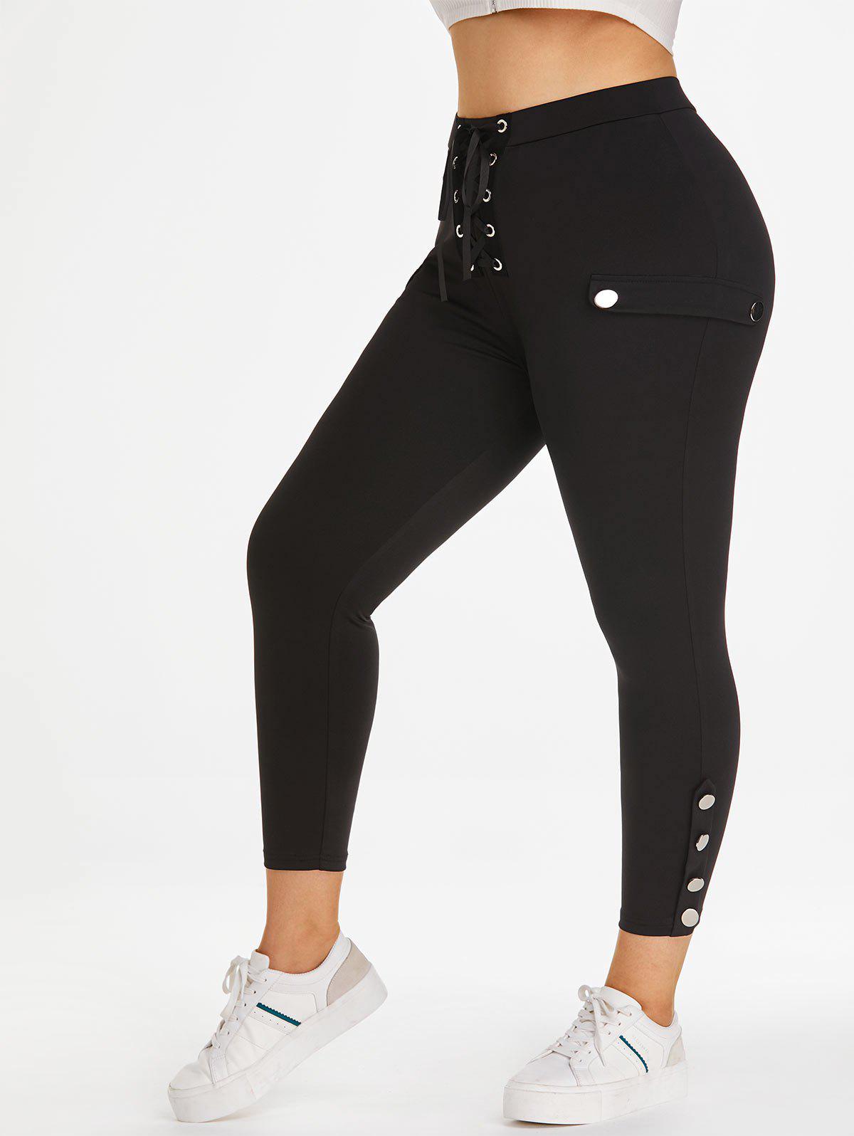 Plus Size Metal Buttons Lace Up Pants