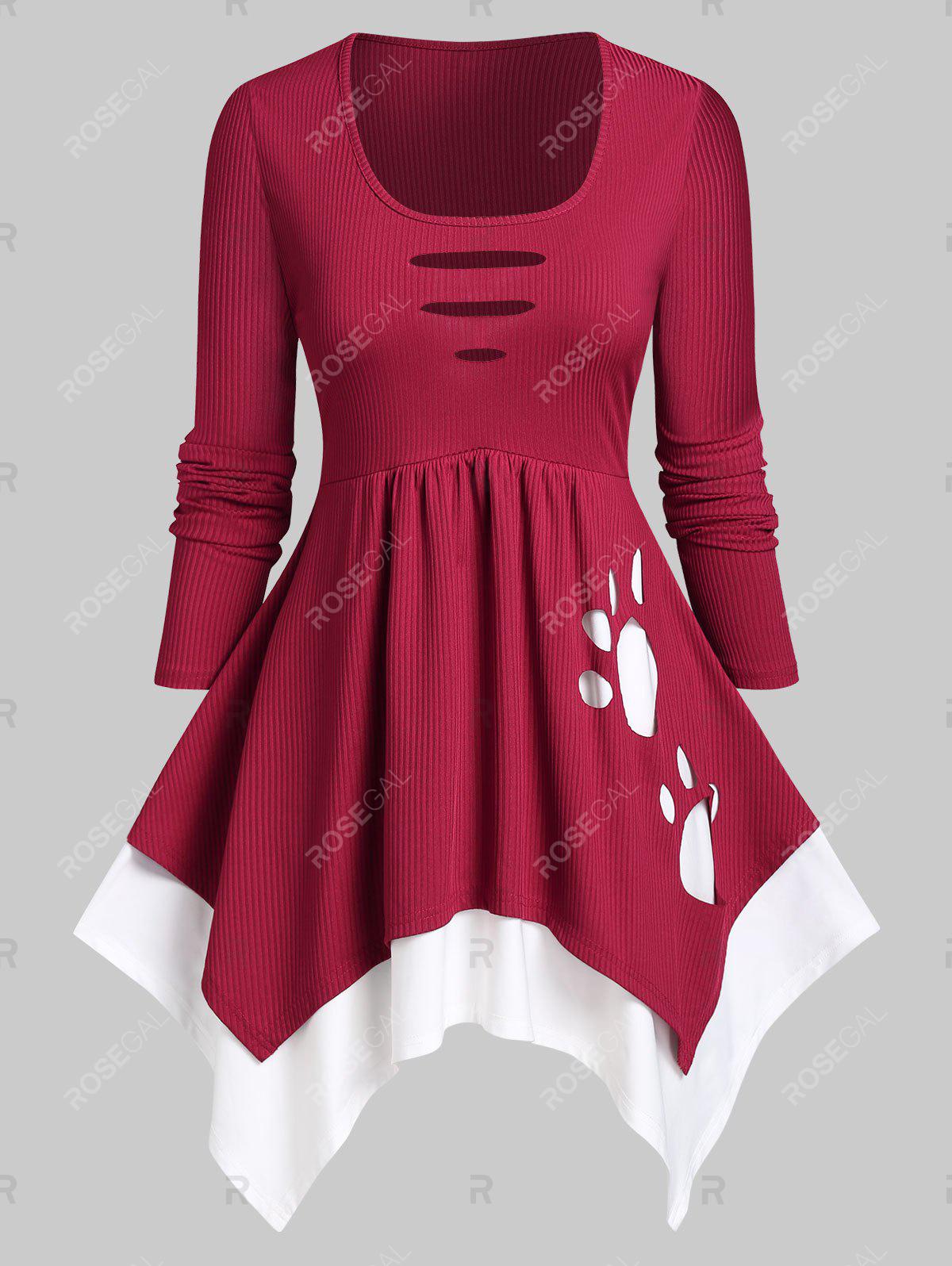 Plus Size Cutout Layered Handkerchief T-shirt