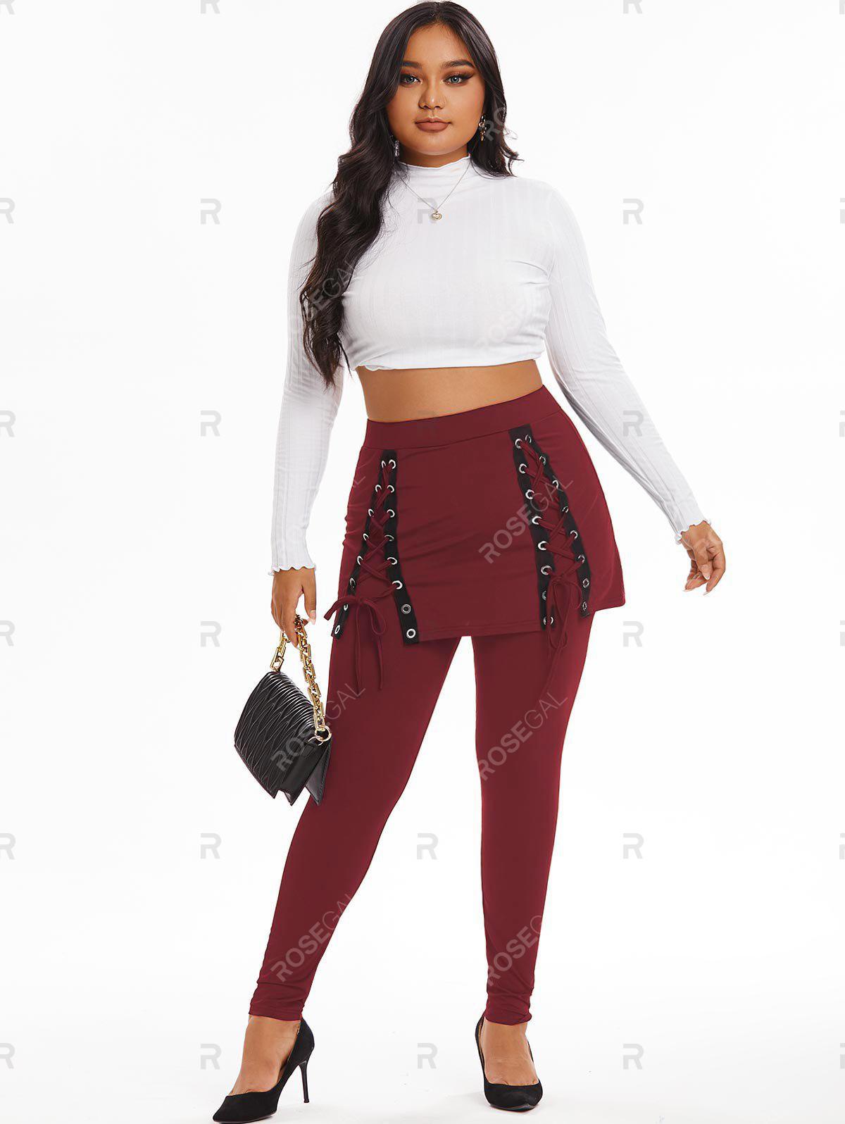 Plus Size Lace Up Skirted Pants