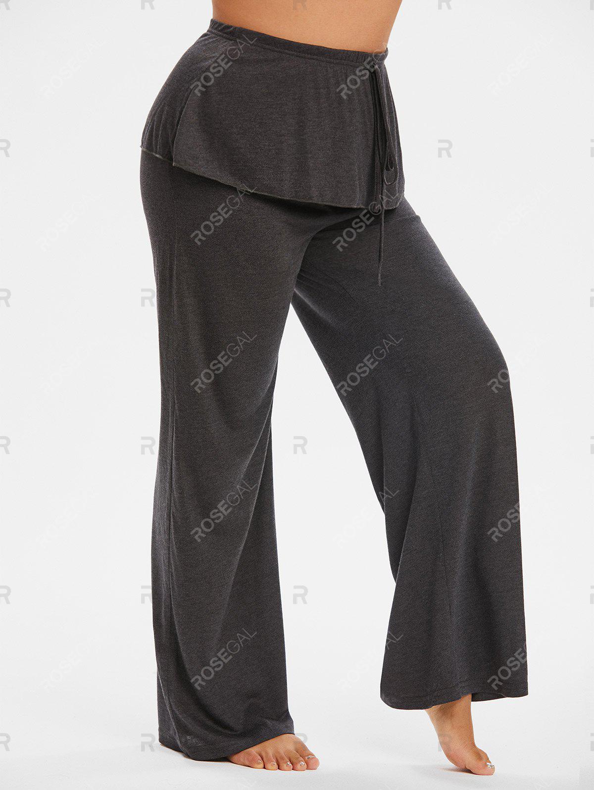 Plus Size Flounce Wide Leg High Rise Pants