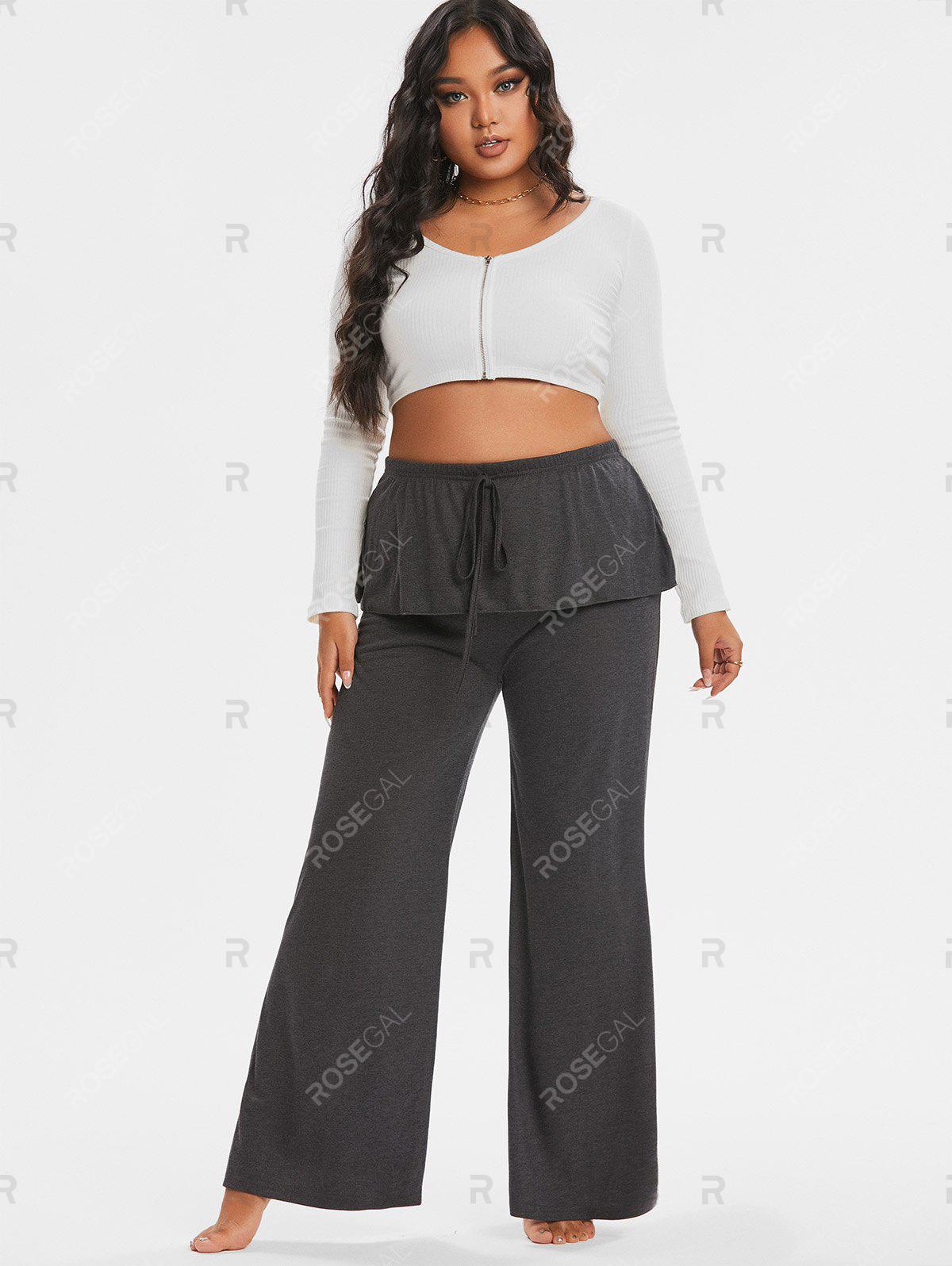 Plus Size Flounce Wide Leg High Rise Pants