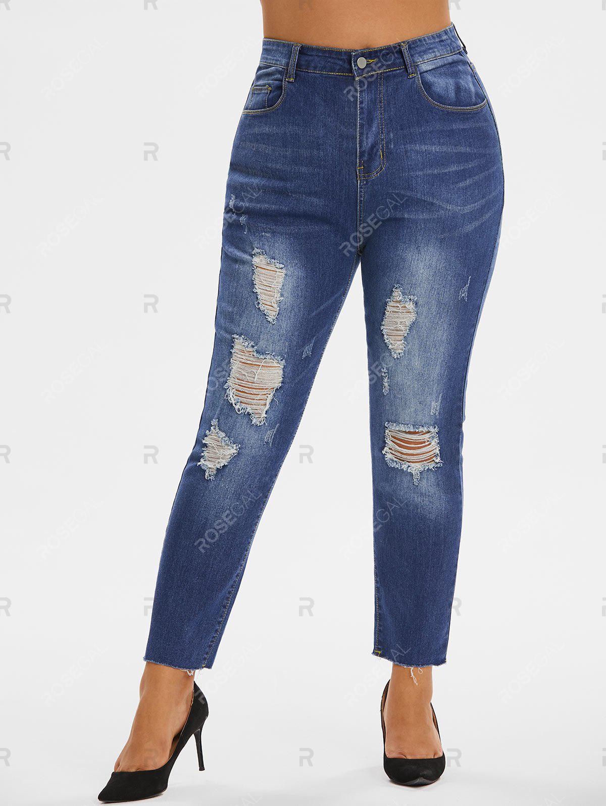 Plus Size Ripped Distressed Frayed Hem Skinny Jeans