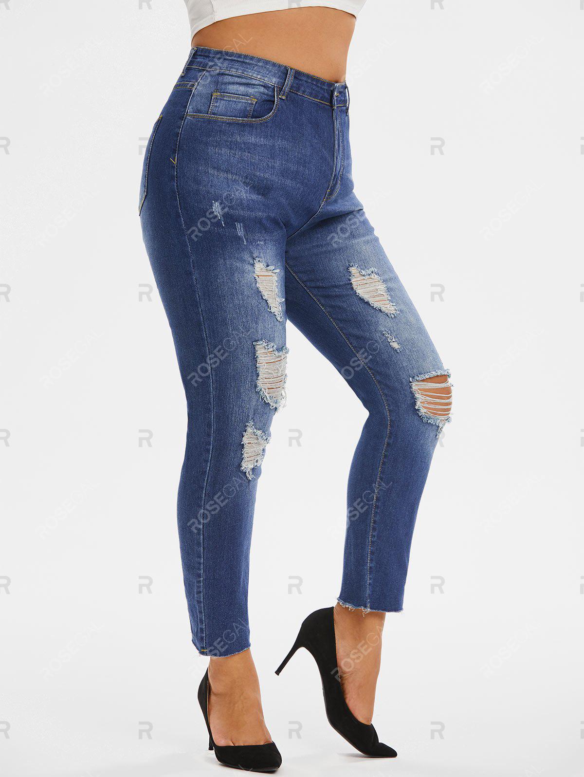 Plus Size Ripped Distressed Frayed Hem Skinny Jeans