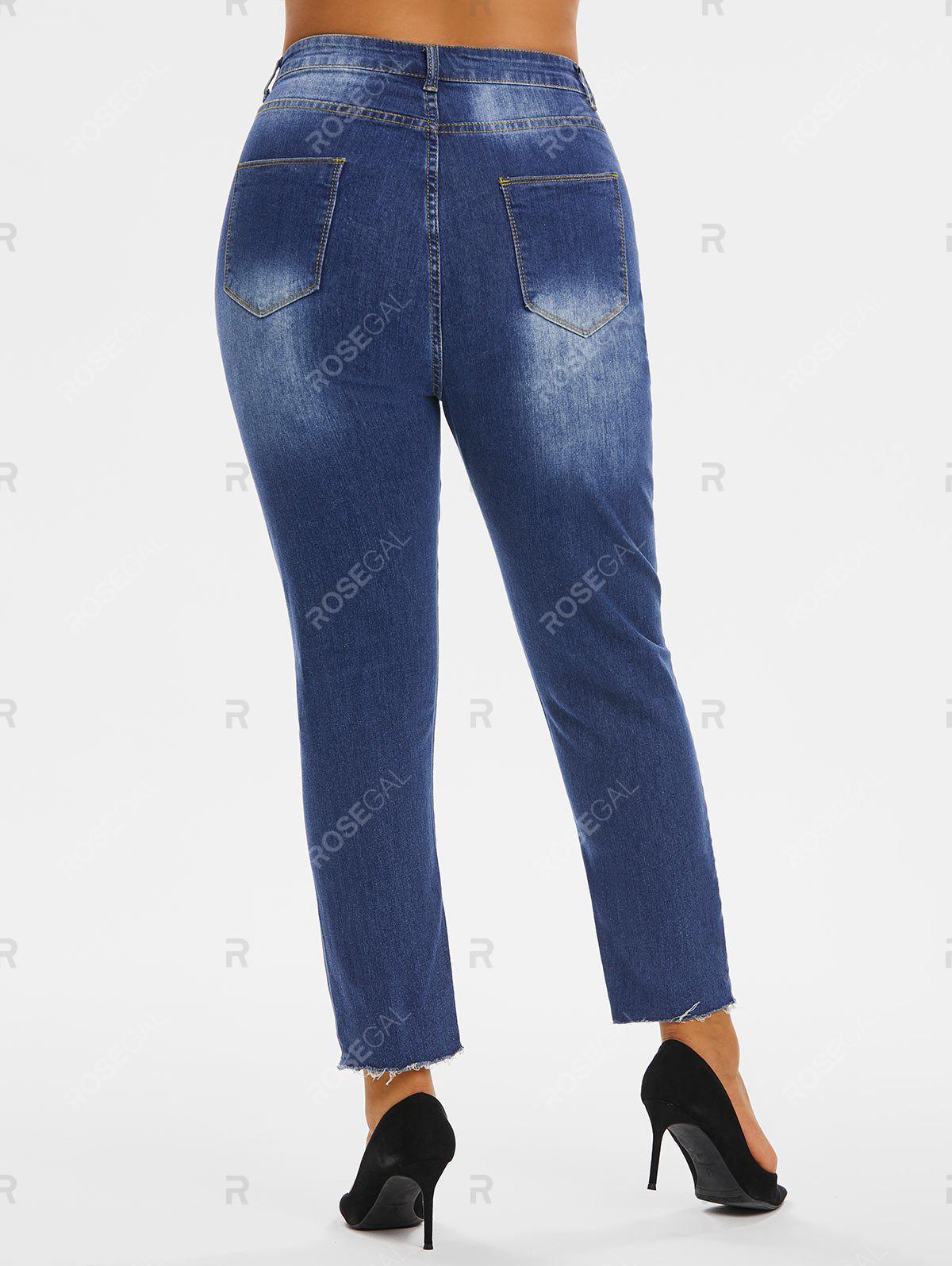 Plus Size Ripped Distressed Frayed Hem Skinny Jeans