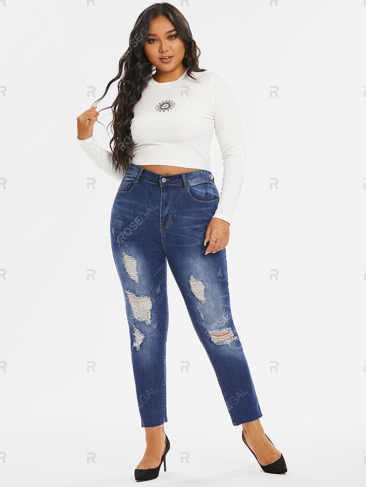 Plus Size Ripped Distressed Frayed Hem Skinny Jeans