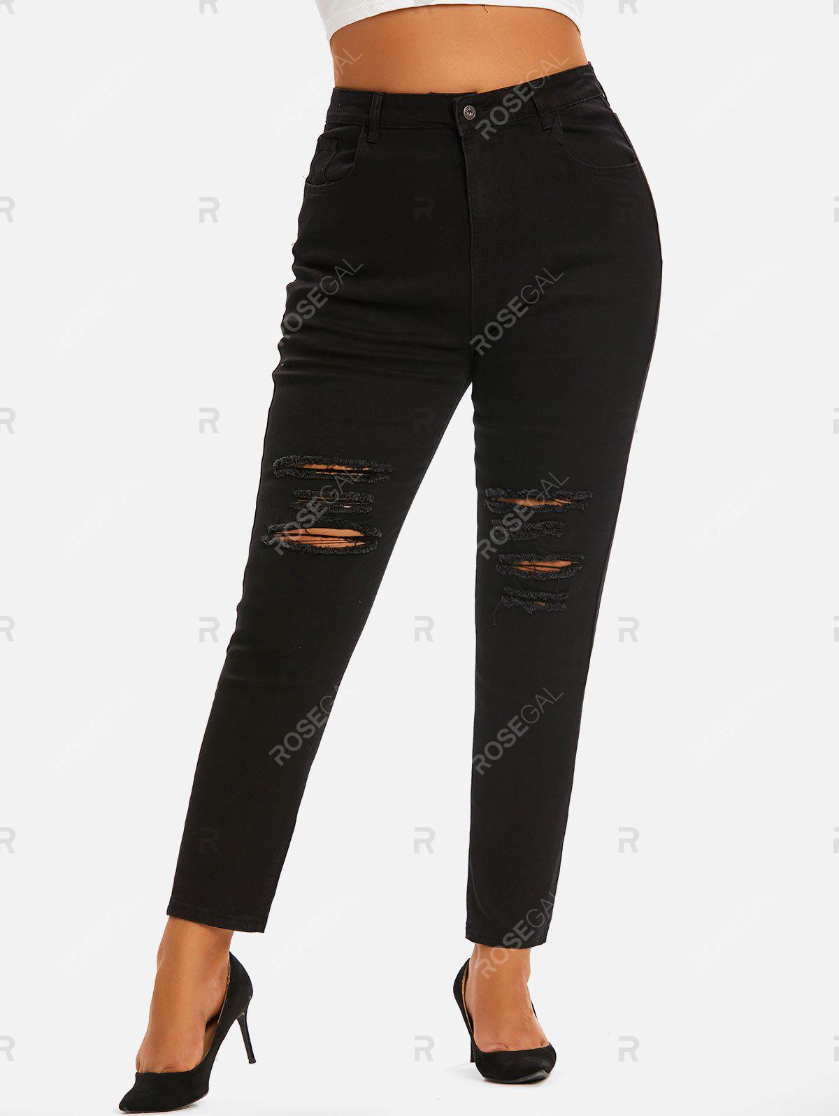 High Waisted Distressed Plus Size Skinny Jeans