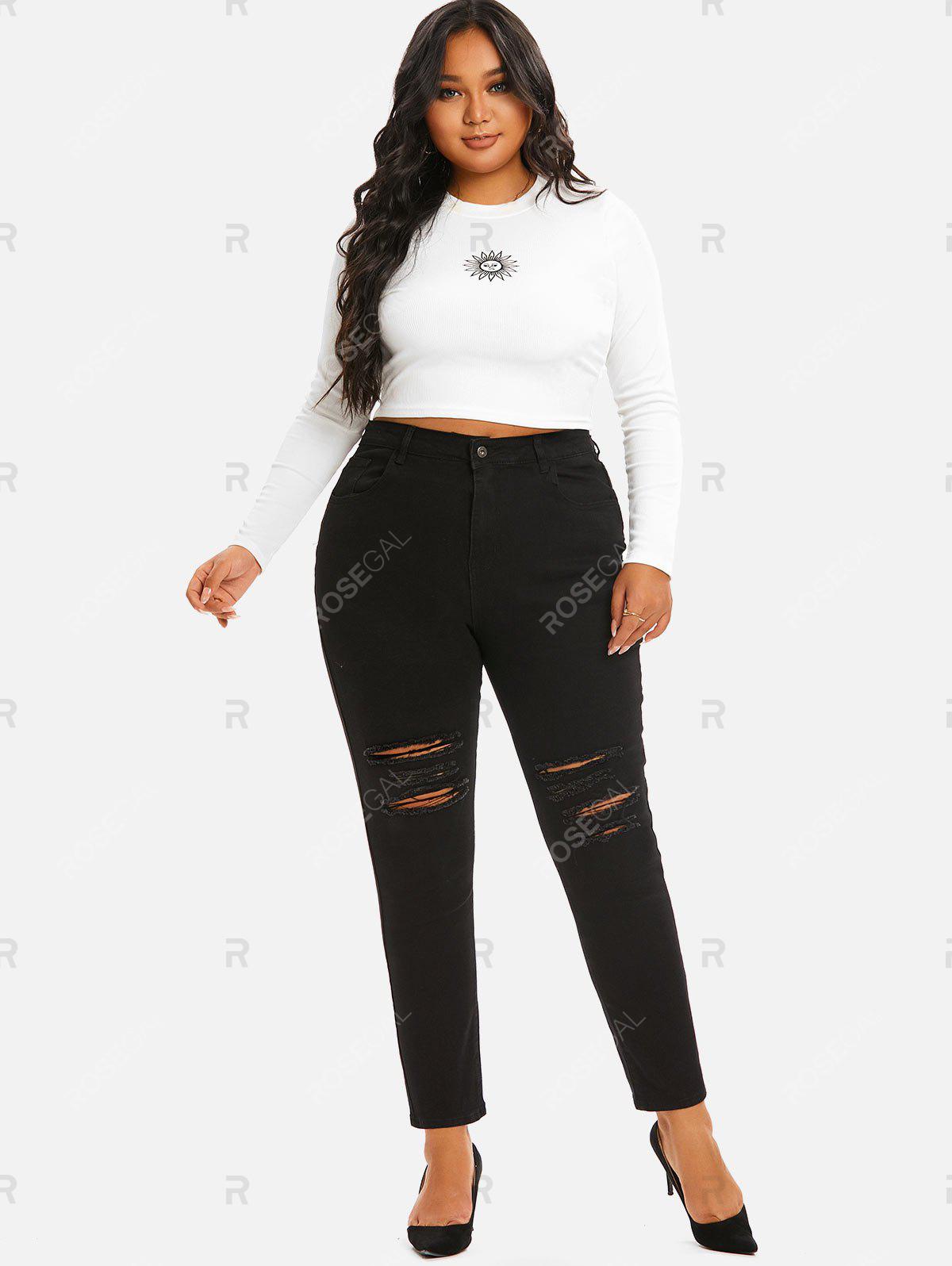 High Waisted Distressed Plus Size Skinny Jeans