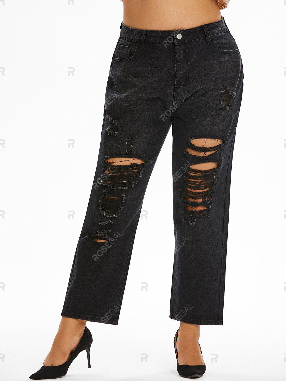 Shredded Distressed Plus Size Straight Jeans