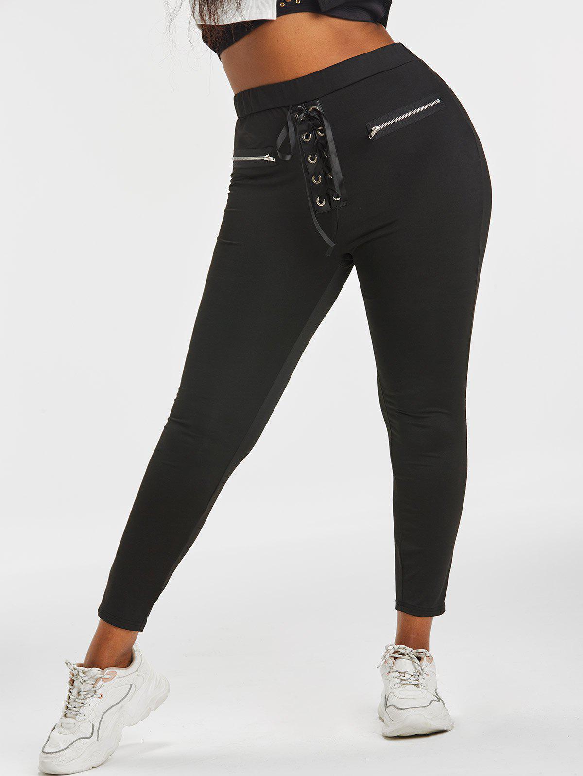 Plus Size High Rise Zippered Lace Up Pants