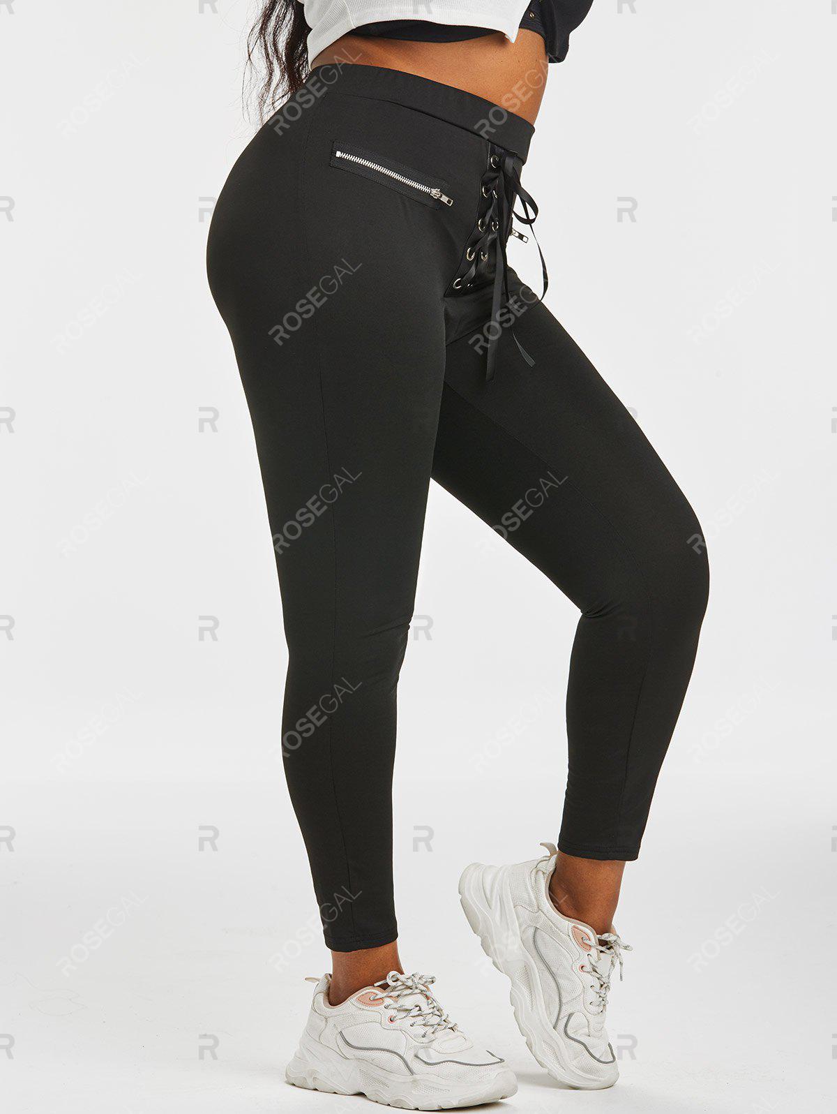 Plus Size High Rise Zippered Lace Up Pants