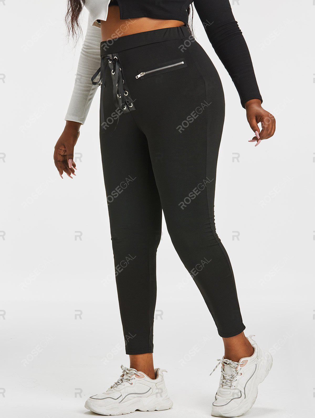 Plus Size High Rise Zippered Lace Up Pants