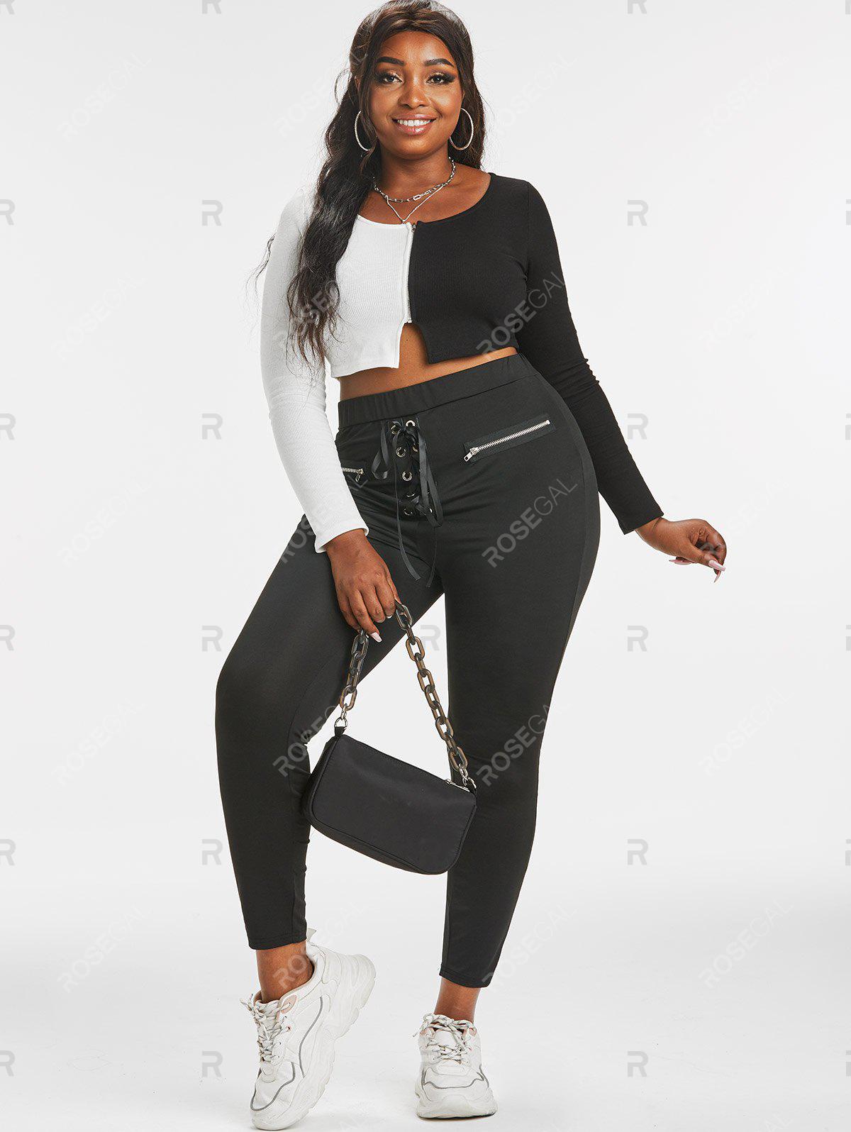 Plus Size High Rise Zippered Lace Up Pants