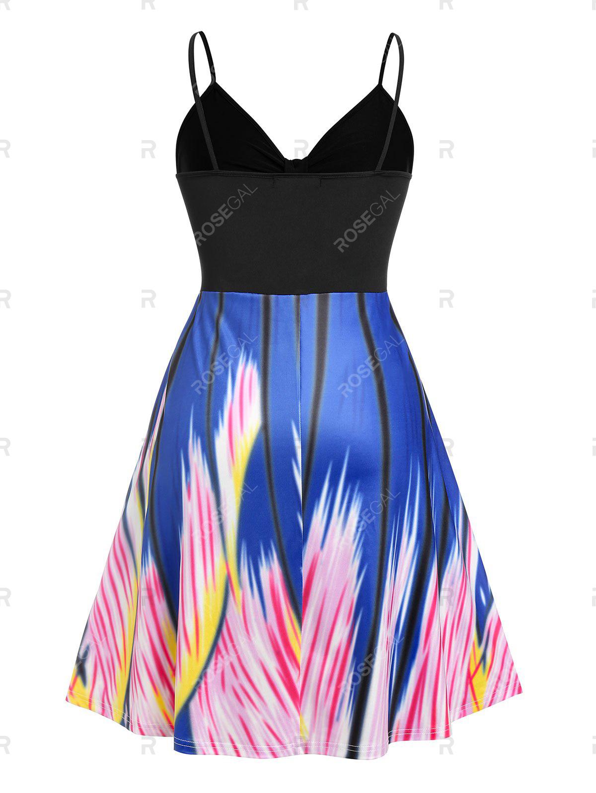 Plus Size Ruched Abstract Print Cami Dress