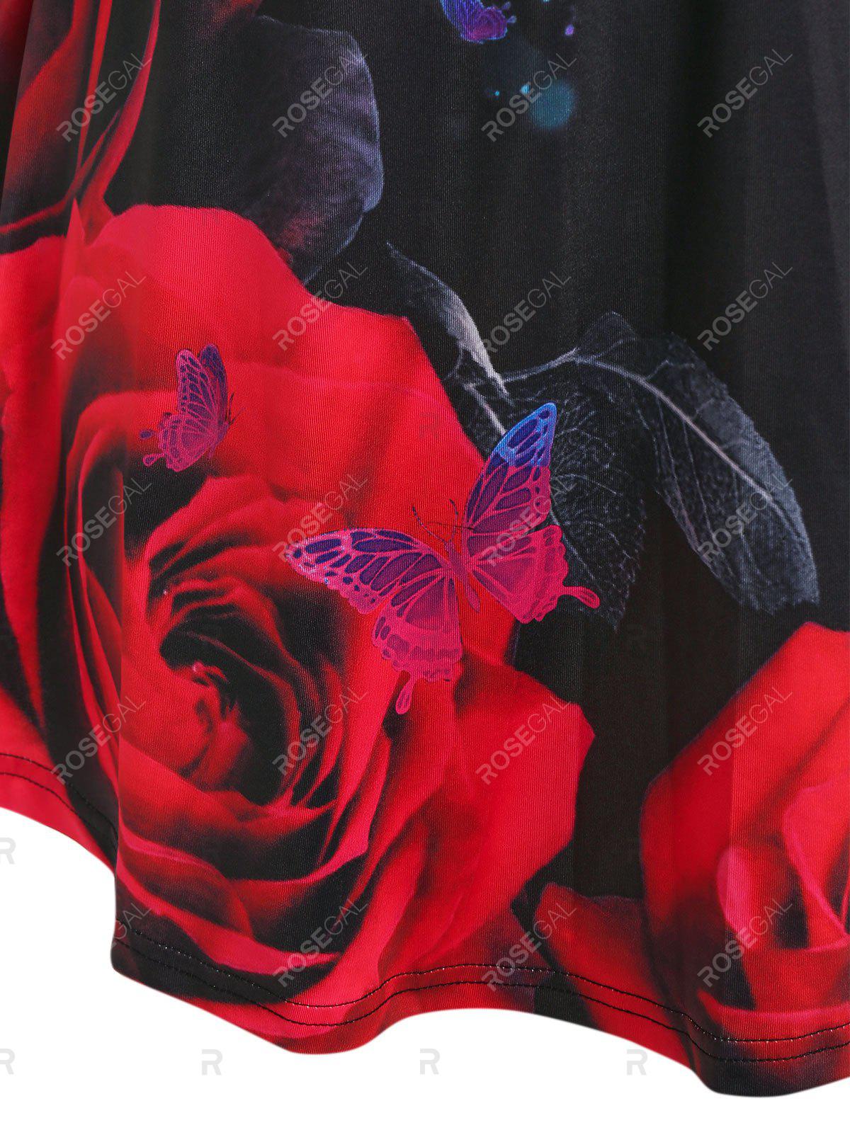 Plus Size O Ring Rose Butterfly Print Tee