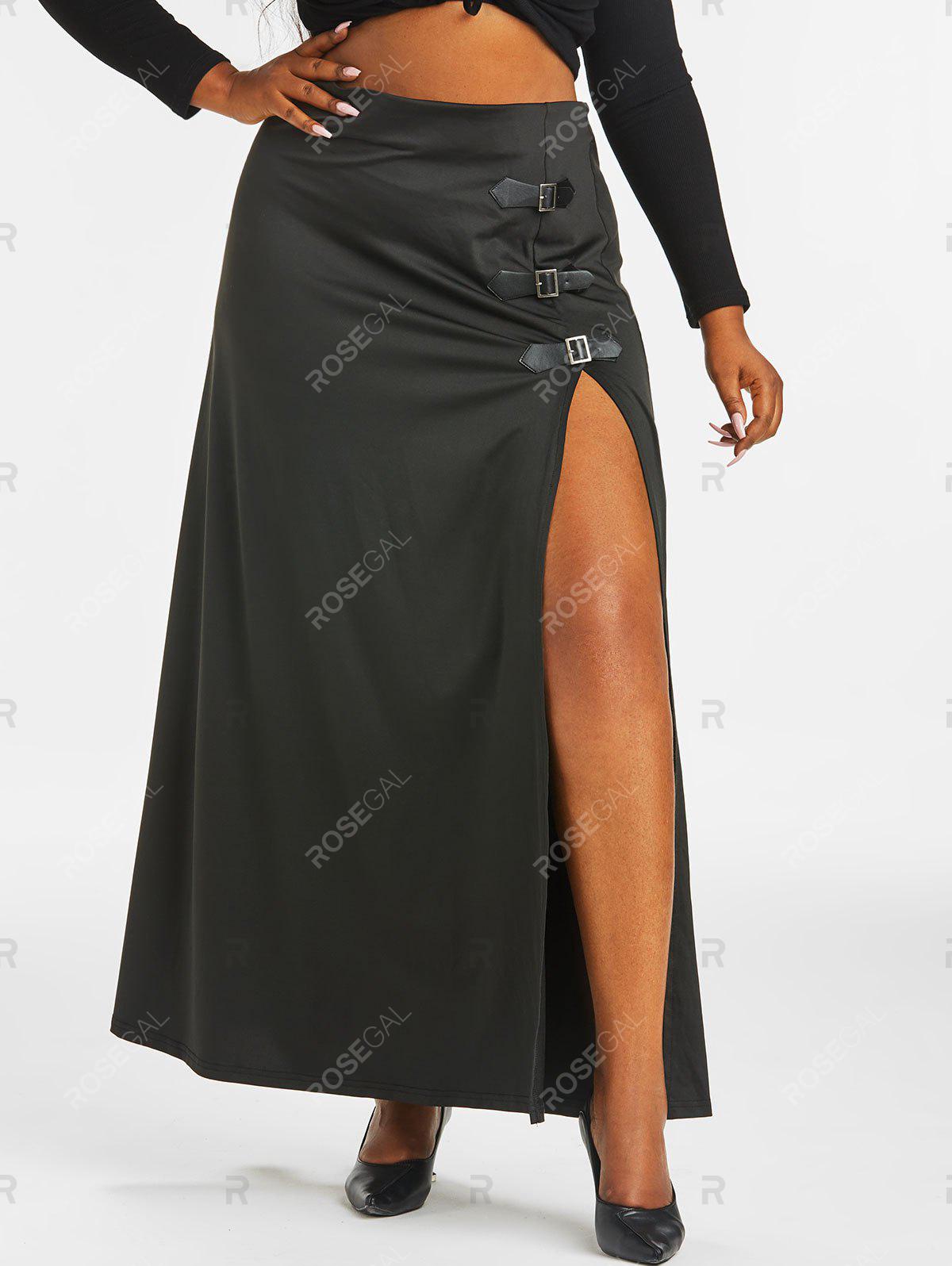 Thigh Slit Ruched Buckled Straps Plus Size Skirt