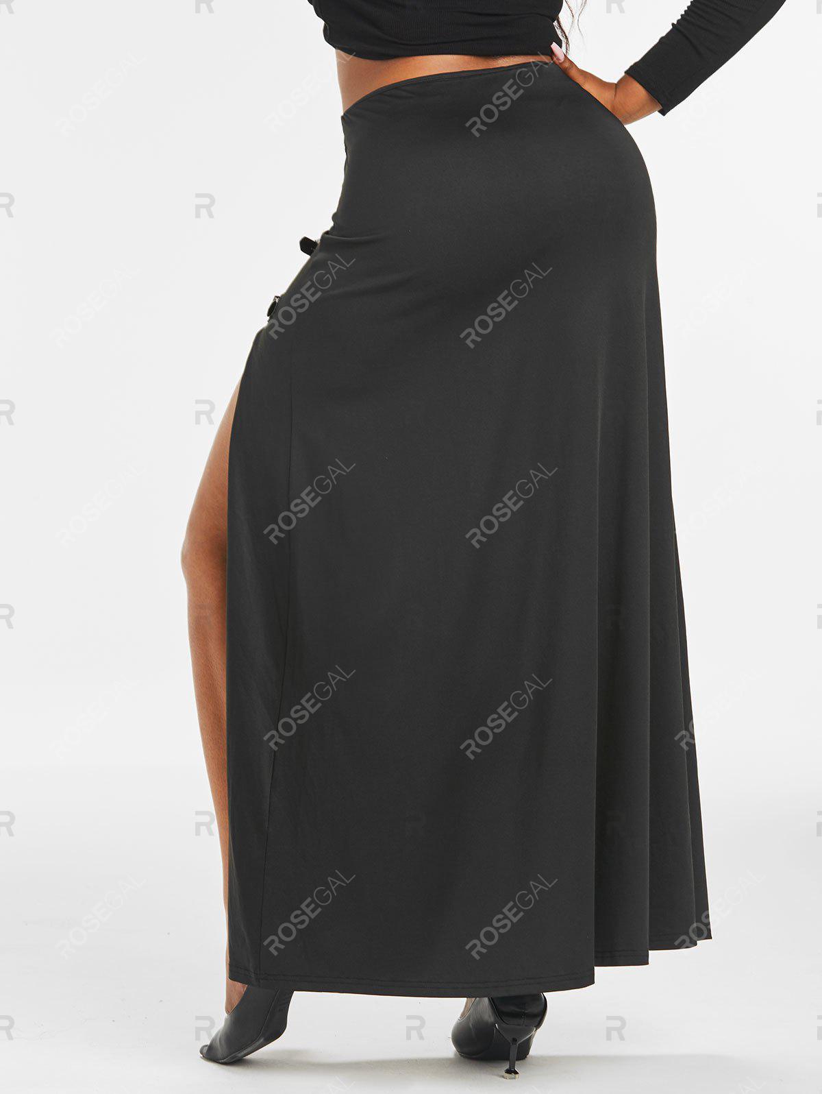 Thigh Slit Ruched Buckled Straps Plus Size Skirt