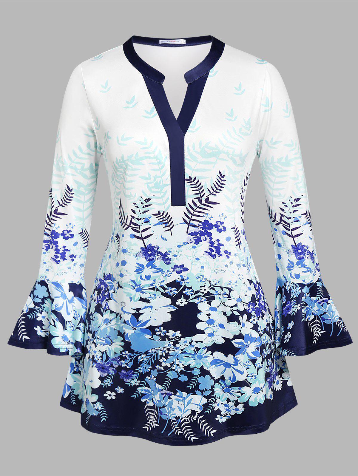 Plus Size Bell Sleeve Floral Print T-shirt