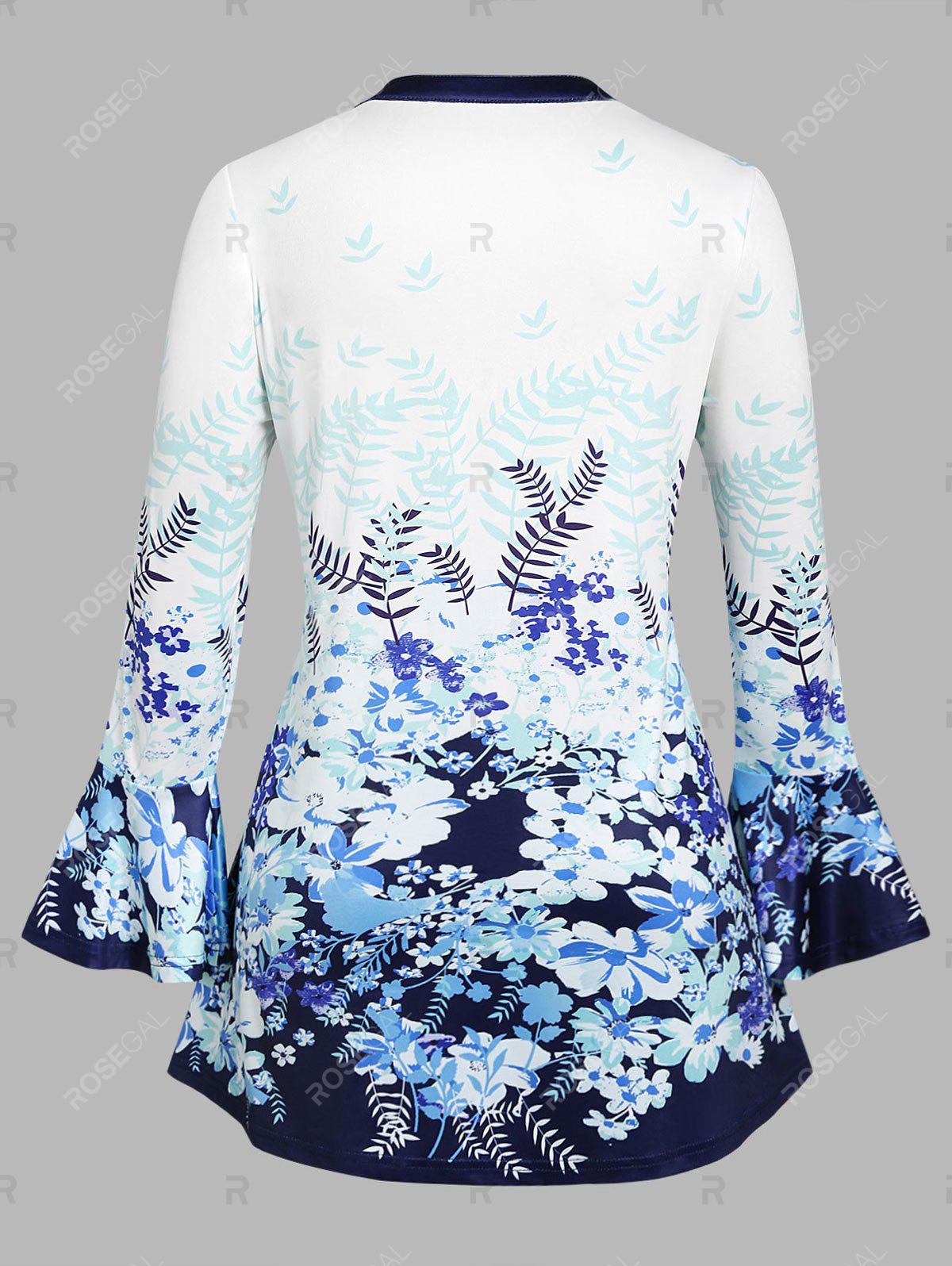 Plus Size Bell Sleeve Floral Print T-shirt