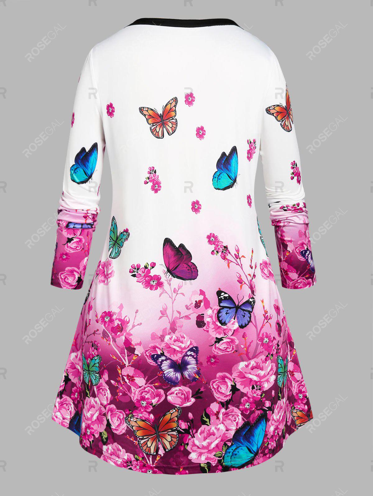 Plus Size Rose Butterfly Lace Up Long Sleeve Tee