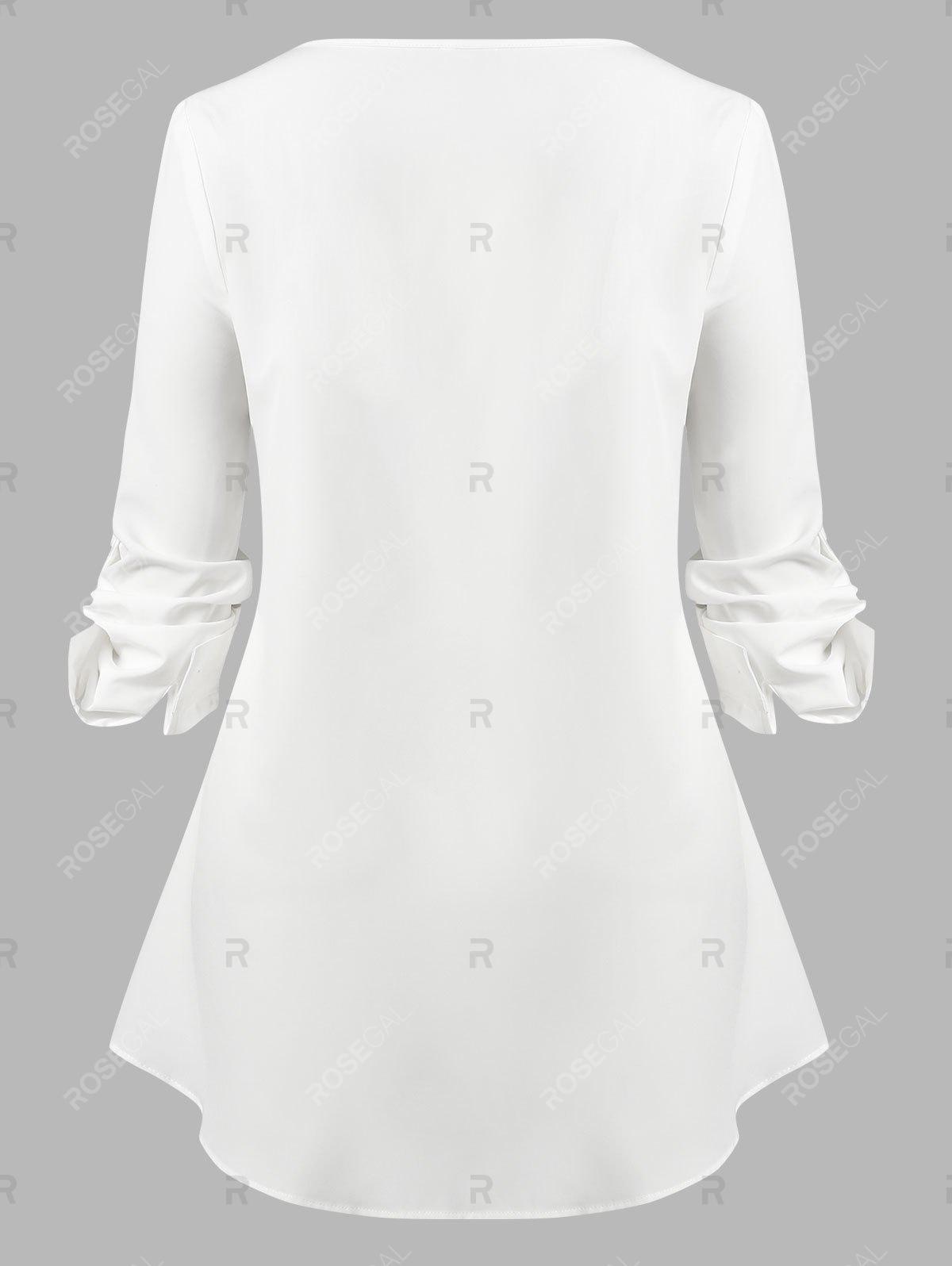 Plus Size Roll Up Sleeve Broderie Anglaise Blouse