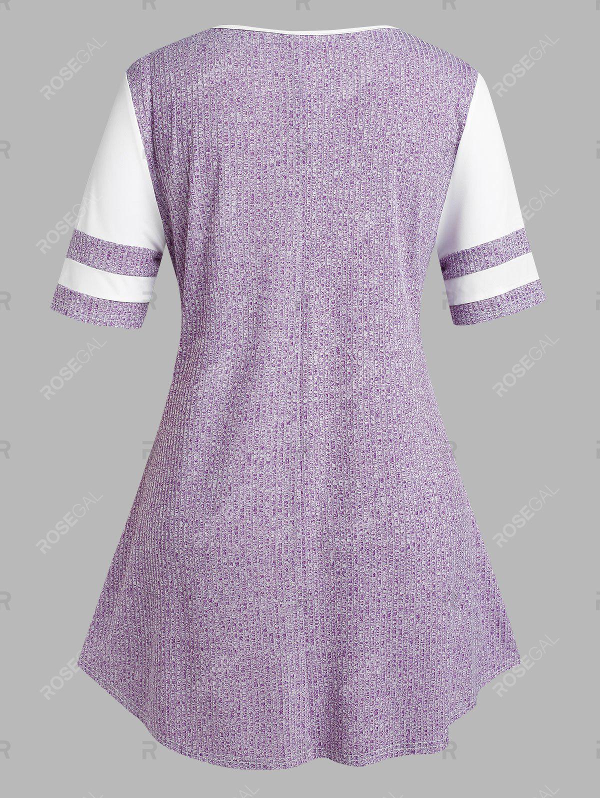 Plus Size Contrast Color Crisscross Knitted Tee