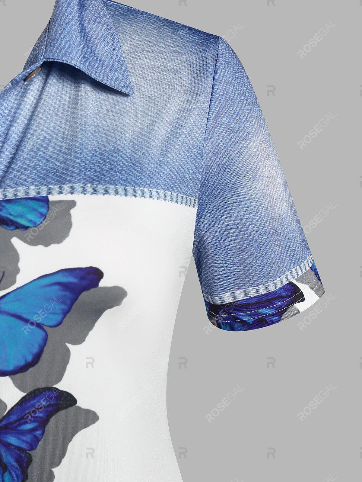 Plus Size 3D Denim Butterfly Print Blouse