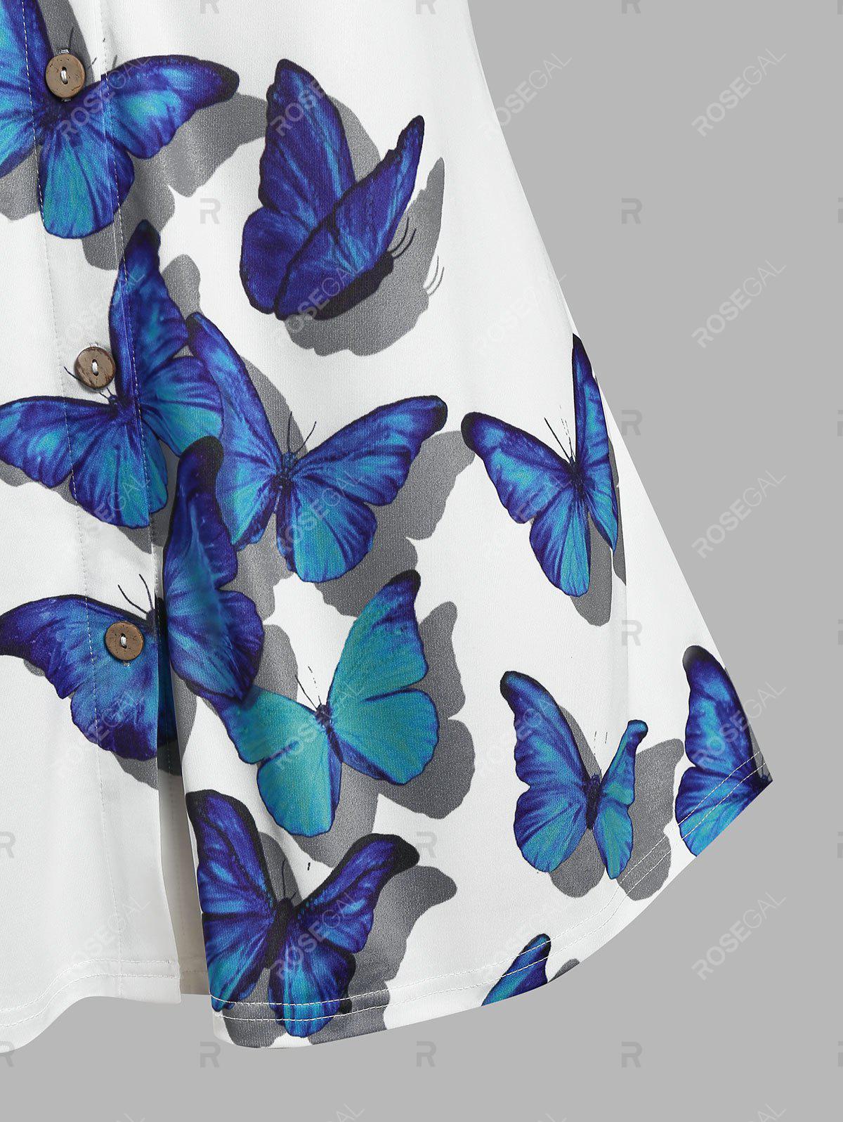 Plus Size 3D Denim Butterfly Print Blouse