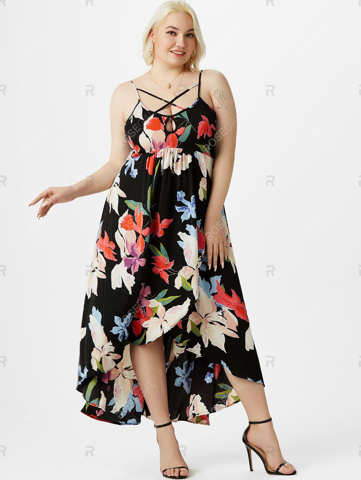 Plus Size Flower Print Keyhole Criss Cross Tulip Dress