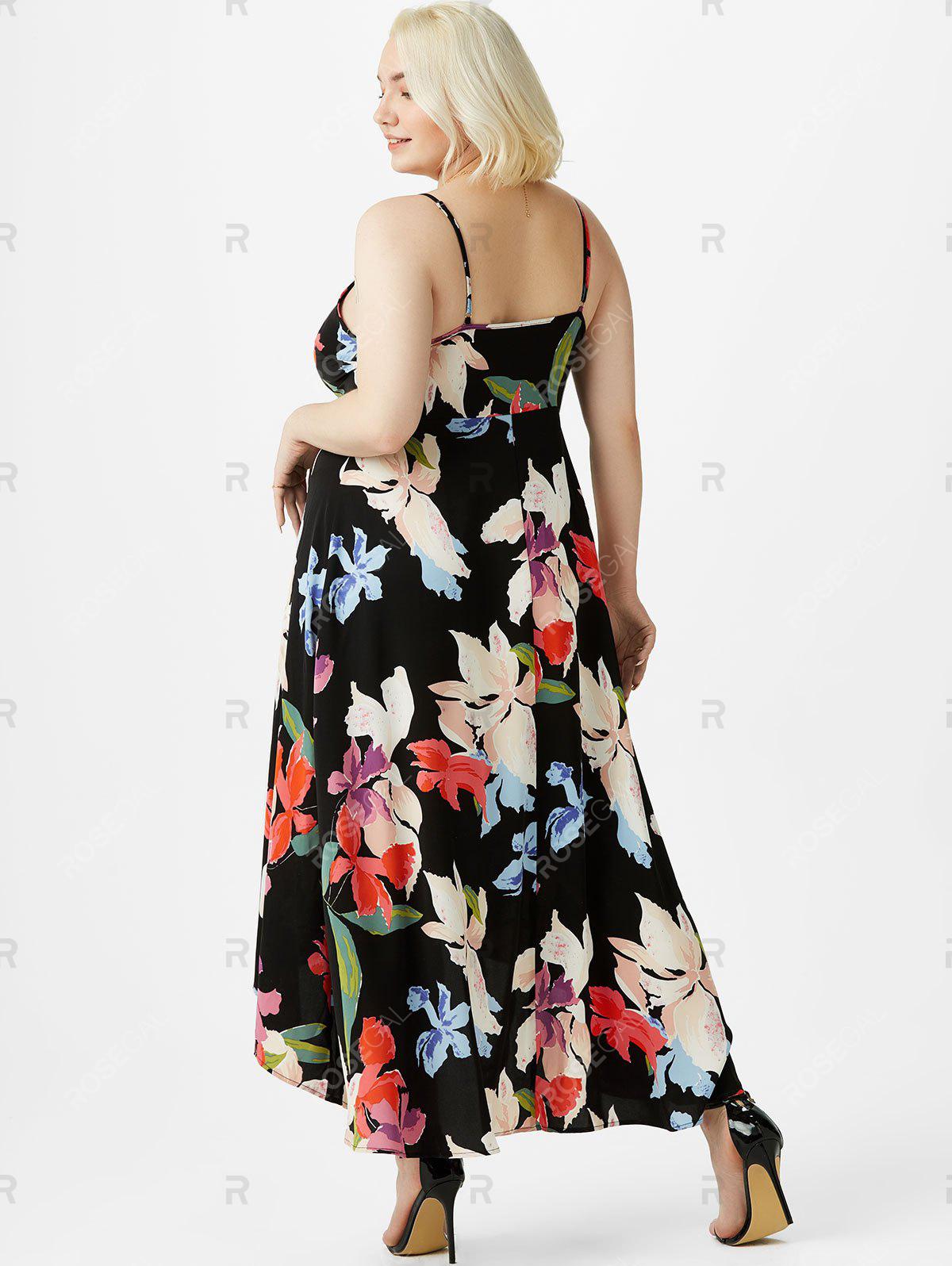 Plus Size Flower Print Keyhole Criss Cross Tulip Dress