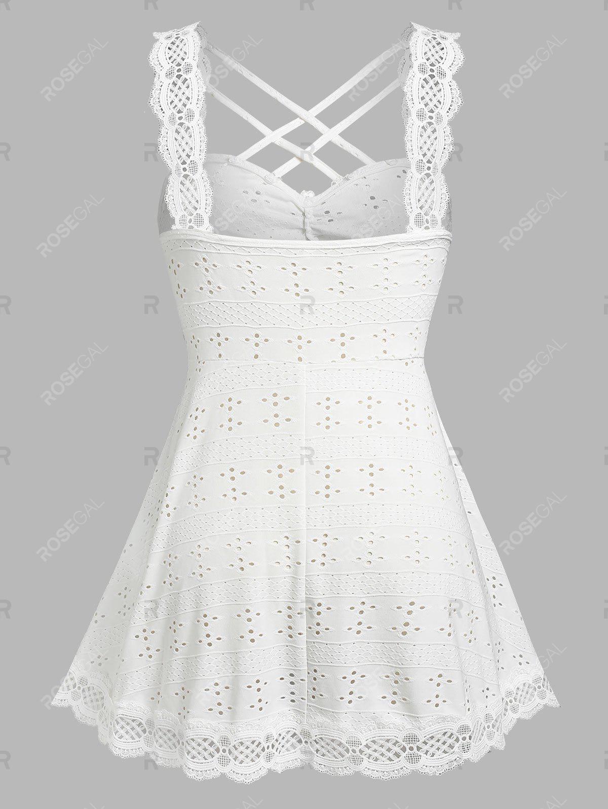 Plus Size & Curve Crisscross Broderie Anglaise Tank Top