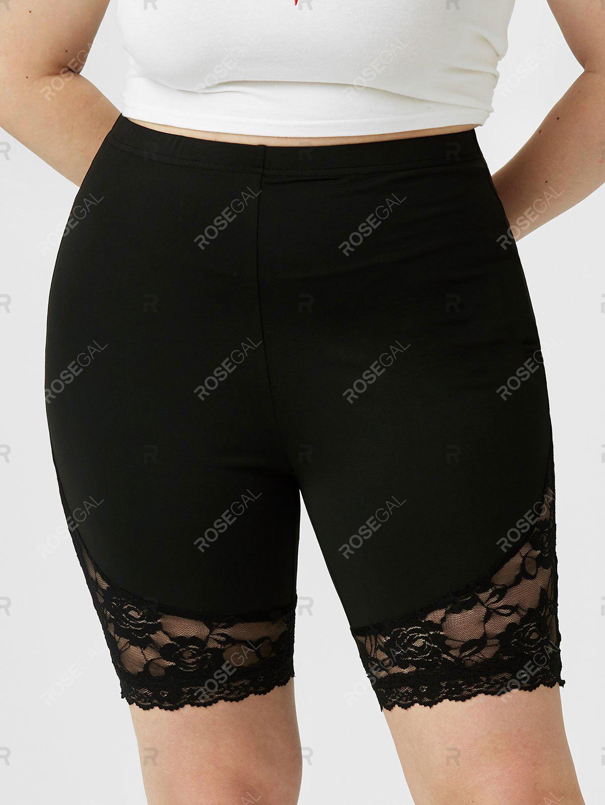 Plus Size & Curve Lace Panel High Rise Biker Shorts