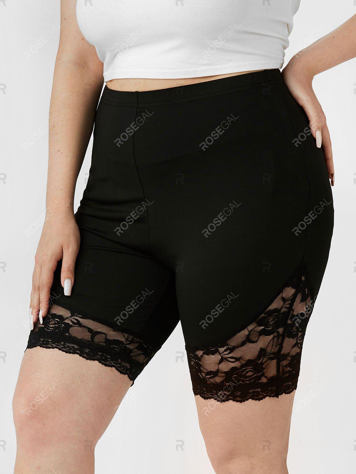 Plus Size & Curve Lace Panel High Rise Biker Shorts