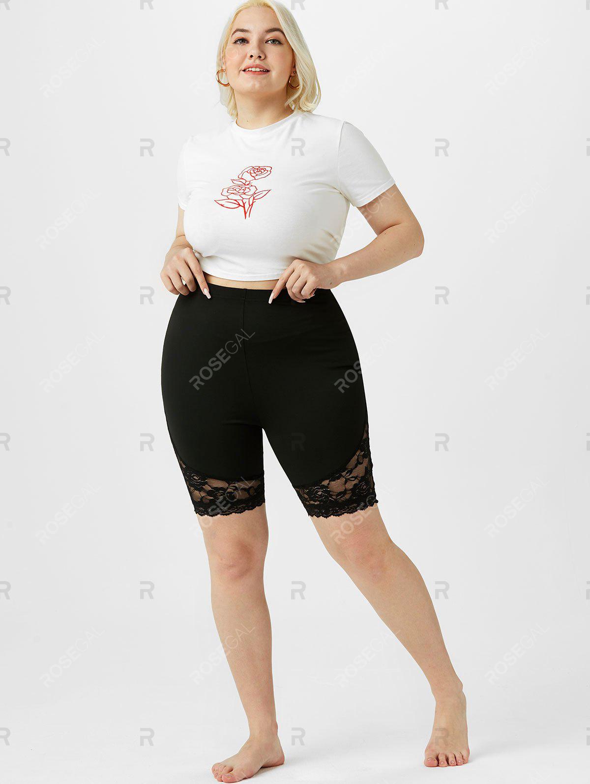 Plus Size & Curve Lace Panel High Rise Biker Shorts